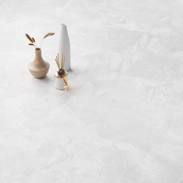 Tavolo Allungabile Rotondo Emma, 120-160 cm, Bianco Cemento con gambe Incrociate Nere immagine materiale