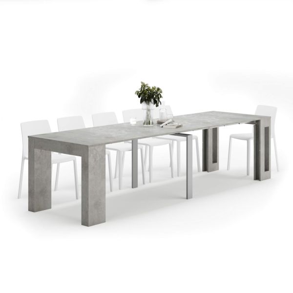 Easy, Extendable Console Table with extension leaves holder, 45(305)x 90 cm, Concrete Effect, Grey detail image 1