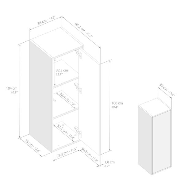 Iacopo woonkamer wandmeubel 6, cement grijs, 208x42x160 cm technische afbeelding 3