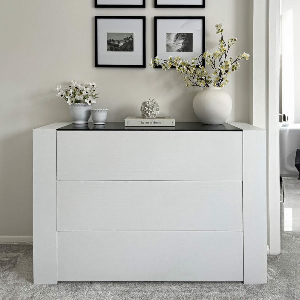 3-Drawer Dresser with glass top, Ashwood White set image 2