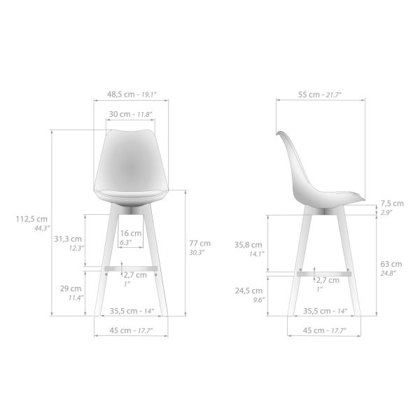 Greta nordic style stools, Set of 2, White technical image 1