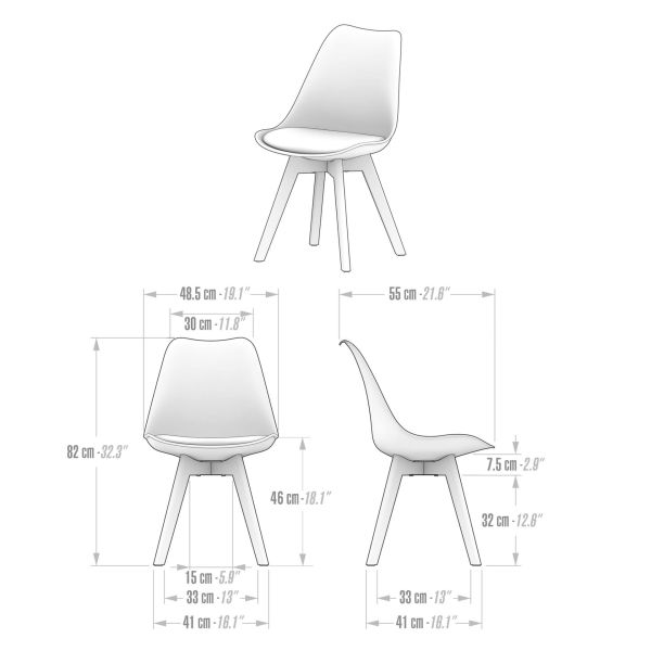 Cadeiras estilo nórdico Greta, Conjunto de 4, Preto imagem técnica 1