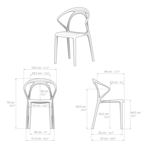 Cadeiras Olivia, Conjunto de 4, Branco imagem técnica 1