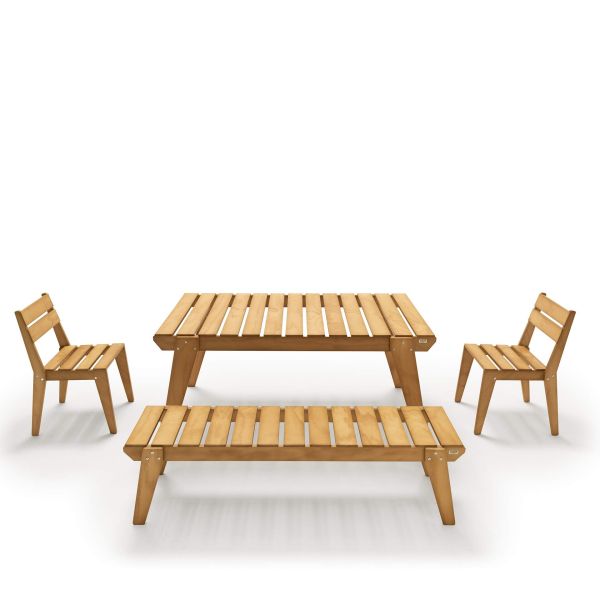 Elena Garden Set in Teak Colour Wood, Table (160x80), 2 Chairs and 1 Bench with Three Seats detail image 1