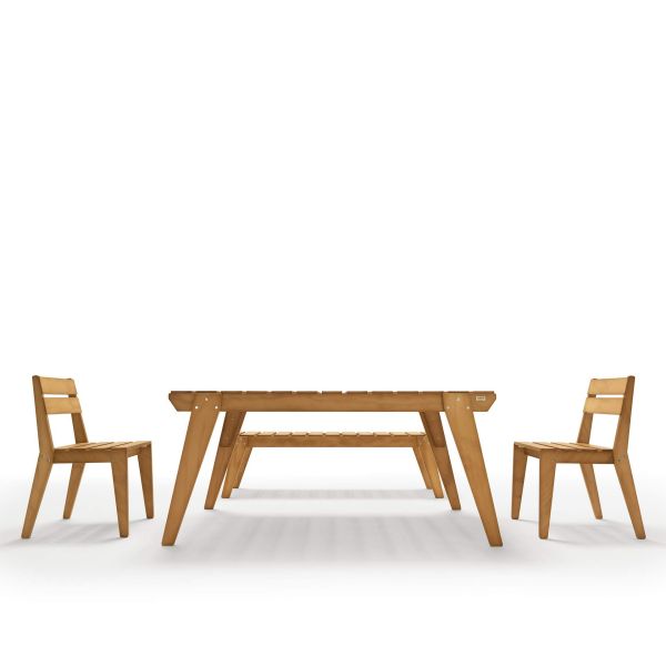 Elena Garden Set in Teak Colour Wood, Table (160x80), 2 Chairs and 1 Bench with Three Seats detail image 2