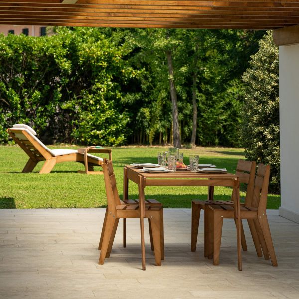 Ensemble de jardin Elena en bois Couleur Teck, Table (160x80) et 4 Chaises image détaillée 3