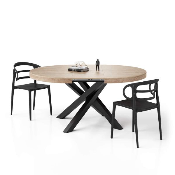 Tavolo da pranzo allungabile legno scuro, gambe incrociate nere L