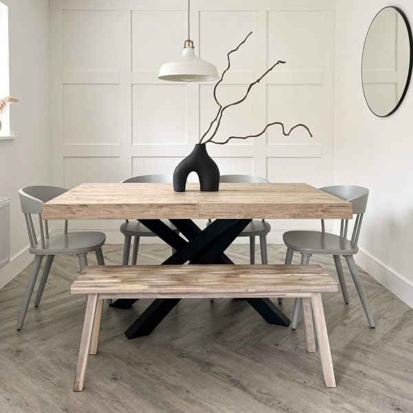 Emma 140(220)x90 cm Extendable Table, Oak with Black Crossed Legs set image 2