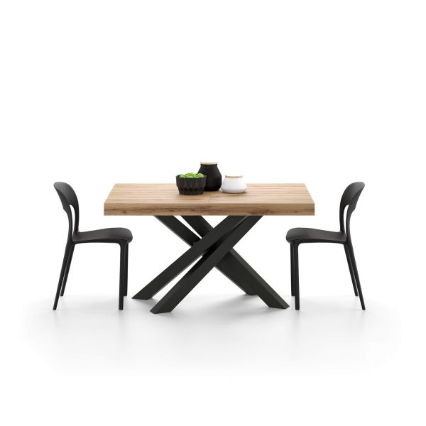 Table Extensible Emma 140(220)x90 cm, Bois rustique avec Pieds Croisés Noirs image détaillée 1