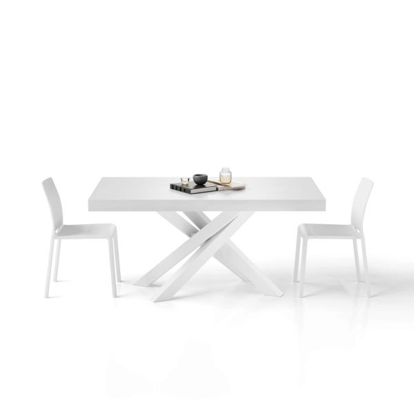 Mesa extensible Emma 160(240)x90 cm, color Fresno Blanco con patas cruzadas blancas imagen detalles 2