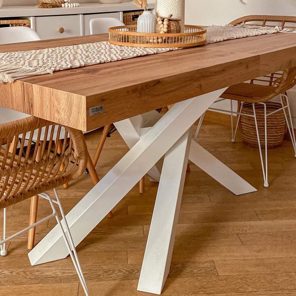 Emma 160(240)x90 cm Extendable Table, Rustic Oak with White Crossed Legs set image 4