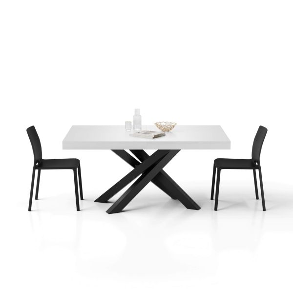 Emma 160(240)x90 cm Extendable Table, Ashwood White with Black Crossed Legs detail image 2
