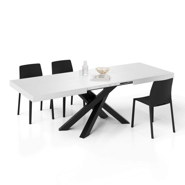 Emma 160(240)x90 cm Extendable Table, Ashwood White with Black Crossed Legs detail image 3