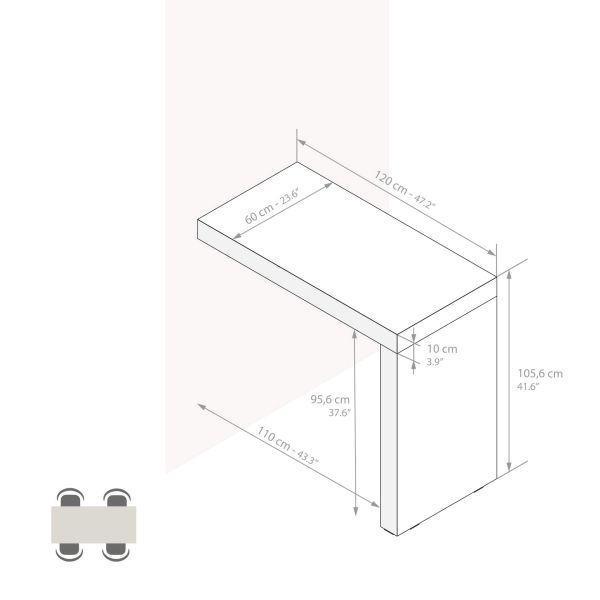 Evolution Kitchen Peninsula 47,2 x 23.6 in, Concrete Effect, Grey technical image 1