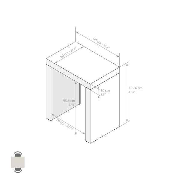 Evolution High Table 35.4 x 23.6 in, Ashwood White technical image 1