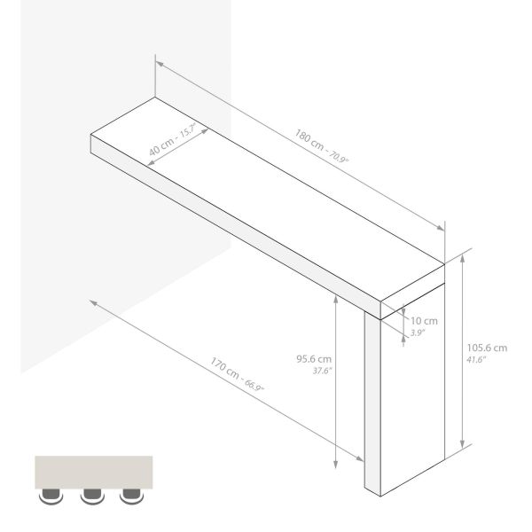 Evolution Peninsula 70.9 x 15.7 in, Ashwood White technical image 1