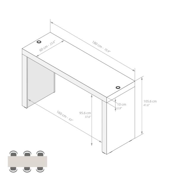 Evolution High Table with Wireless Charger 70.9 x 23.6 in, Concrete Effect, Grey technical image 1