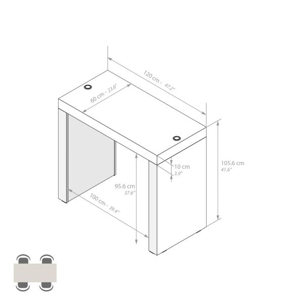 Evolution High Table with Wireless Charger 47.2 x 23.6 in, Ashwood White technical image 1