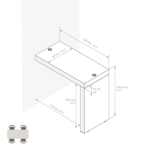 Evolution Peninsula with Wireless Charger 47.2 x 23.6 in, Ashwood White technical image 1