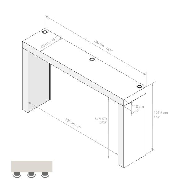 Evolution High Table with Wireless Charger 70.9 x 15.7 in, Concrete Effect, Grey technical image 1