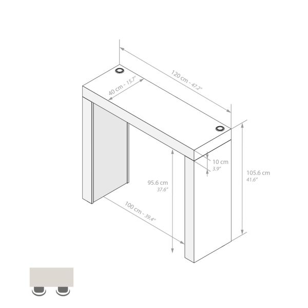 Evolution High Table with Wireless Charger 47.2 x 15.7 in, Concrete Effect, Grey technical image 1