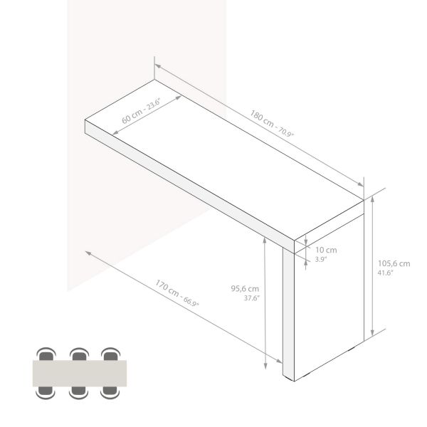 Evolution Kitchen Peninsula 70,9 x 23.6 in, Ashwood White technical image 1