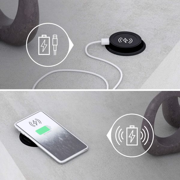 Evolution Peninsula with Wireless Charger 47.2 x 23.6 in, Concrete Effect, Grey detail image 2