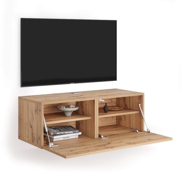 Easy Wall TV Unit with Flap Door, Rustic Oak detail image 1