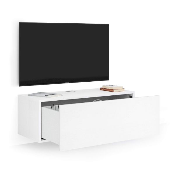 Easy Wall TV Unit with Drawer, Ashwood White detail image 1