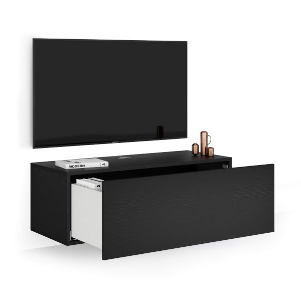 Easy Wall TV Unit with Drawer, Ashwood Black detail image 1