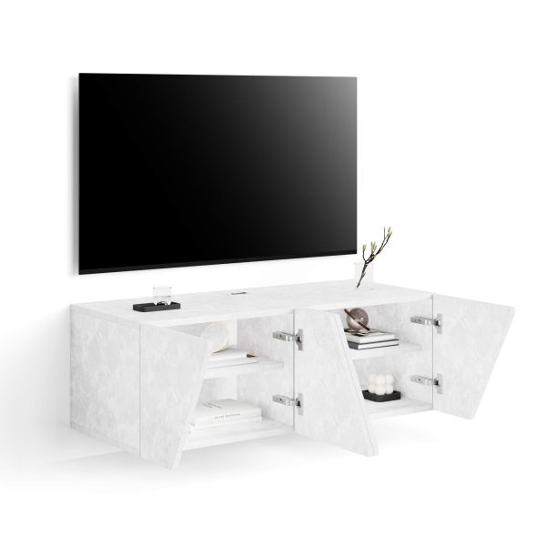 Emma Wall TV Unit with Door, Concrete Effect, White detail image 1