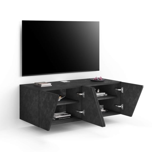 Emma Wall TV Unit with Door, Concrete Effect, Black detail image 1