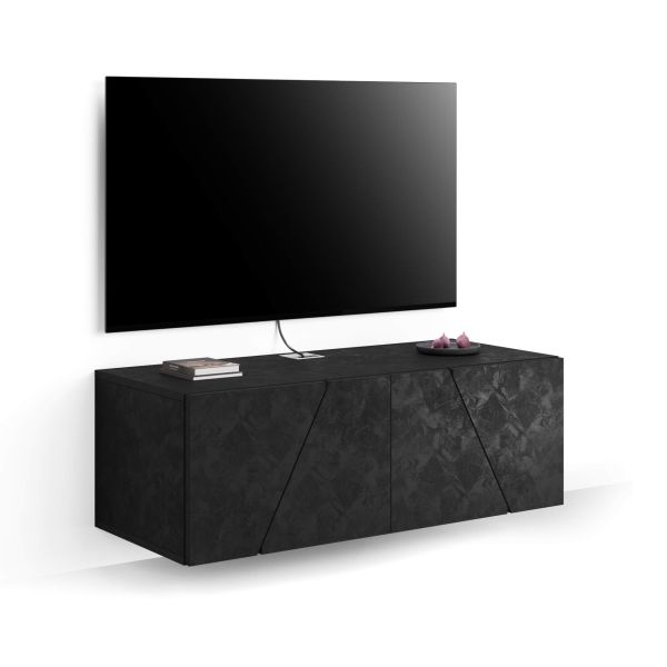 Emma Wall TV Unit with Door, Concrete Effect, Black main image