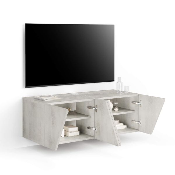 Emma Wall TV Unit with Door, Concrete Effect, Grey detail image 1