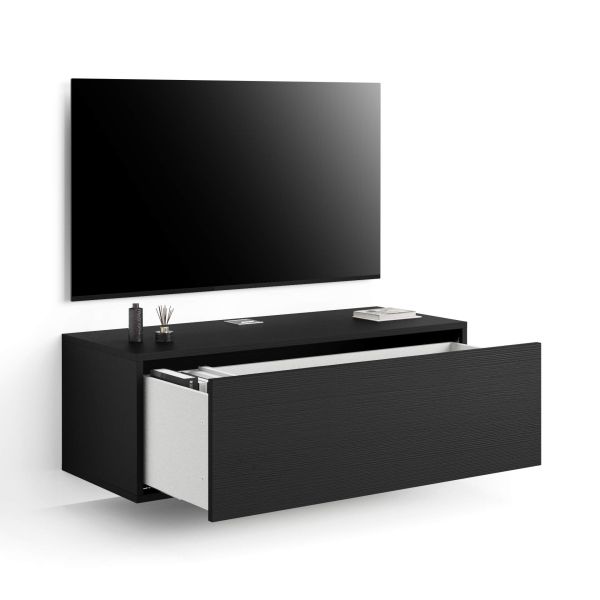 Iacopo Wall TV Unit with Drawer, Ashwood Black detail image 1