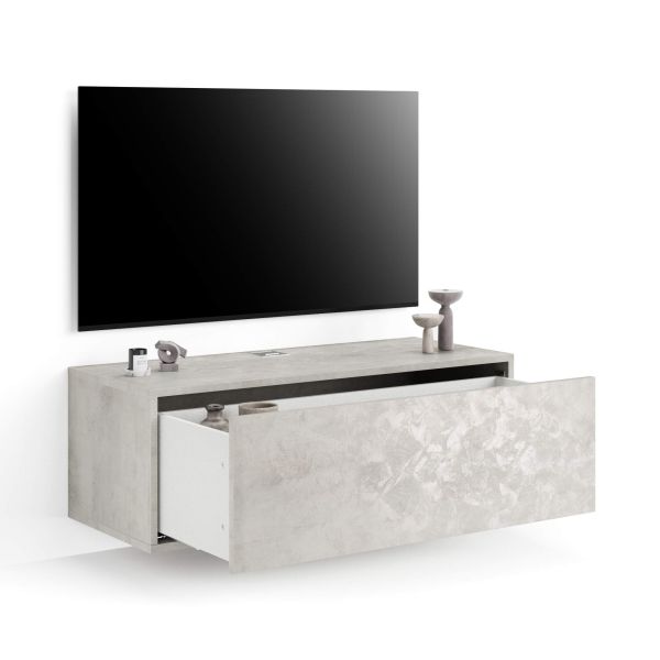 Iacopo Wall TV Unit with Drawer, Concrete Effect, Grey detail image 1