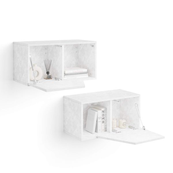 Set of 2 Emma Wall Units 27.55 in, with Flap Door, Concrete Effect, White detail image 1