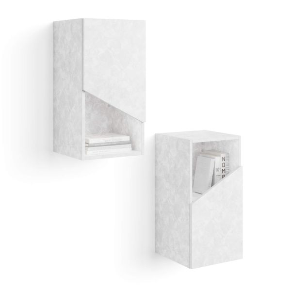 Set of 2 Emma Wall Units 27.55 in, with Flap Door, Concrete Effect, White detail image 3