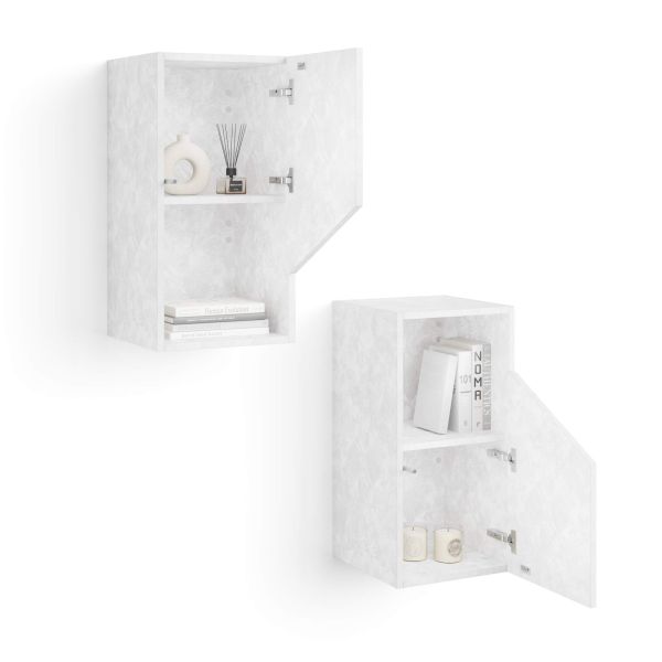 Set of 2 Emma Wall Units 27.55 in, with Flap Door, Concrete Effect, White detail image 4