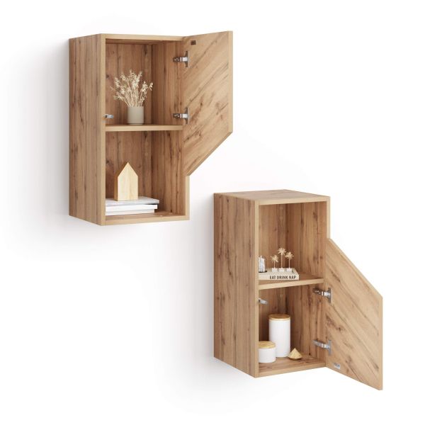 Set of 2 Emma Wall Units 27.55 in, with flap door, Rustic Oak detail image 4