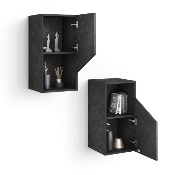 Set of 2 Emma Wall Units 27.55 in, with flap door, Concrete Effect, Black detail image 4