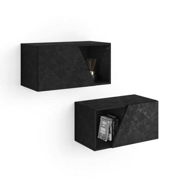 Set of 2 Emma Wall Units 27.55 in, with flap door, Concrete Effect, Black main image