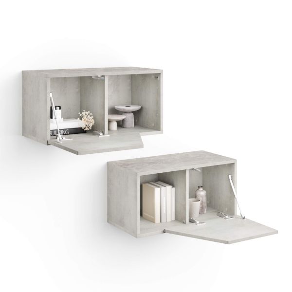 Set of 2 Emma Wall Units 27.55 in, with Flap Door, Concrete Effect, Grey detail image 1