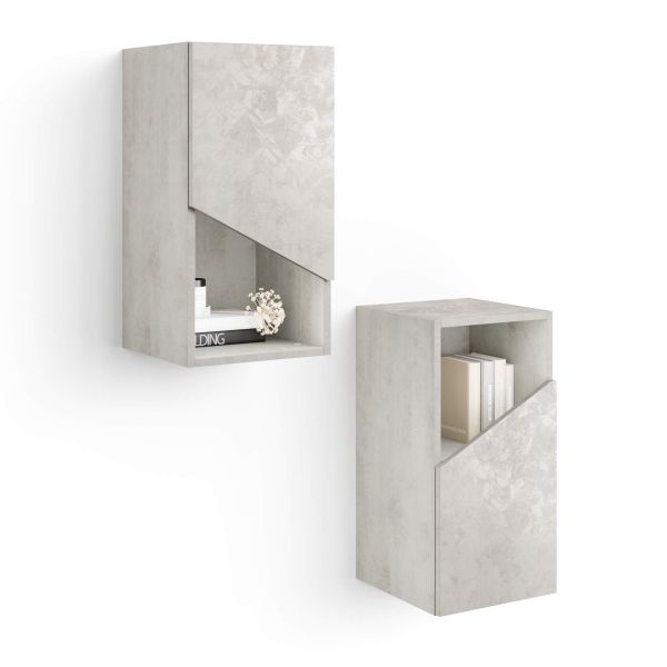 Set of 2 Emma Wall Units 27.55 in, with Flap Door, Concrete Effect, Grey detail image 3