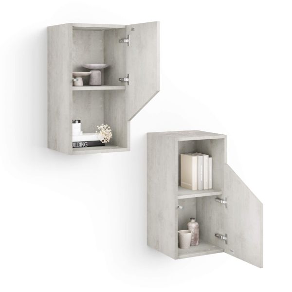 Set of 2 Emma Wall Units 27.55 in, with Flap Door, Concrete Effect, Grey detail image 4