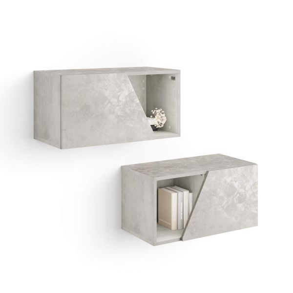 Set of 2 Emma Wall Units 27.55 in, with Flap Door, Concrete Effect, Grey main image