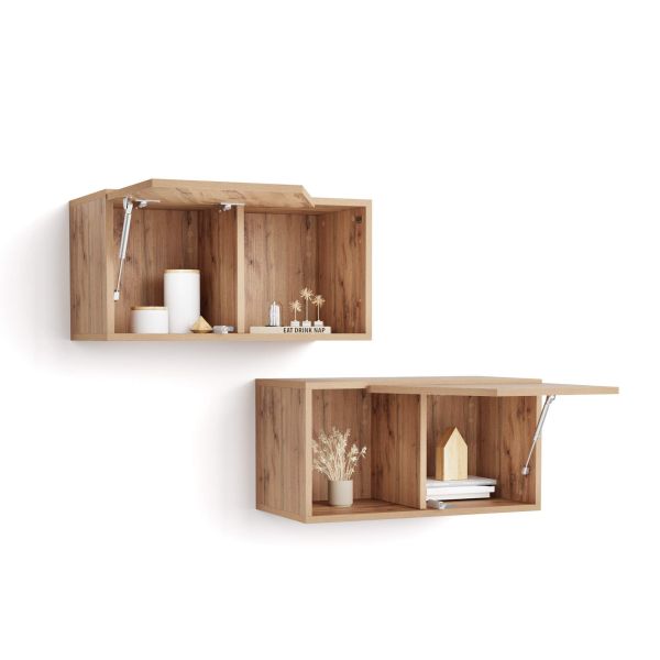 Set of 2 Emma Wall Units 27.55 in, with Lift Up Door, Rustic Oak detail image 1