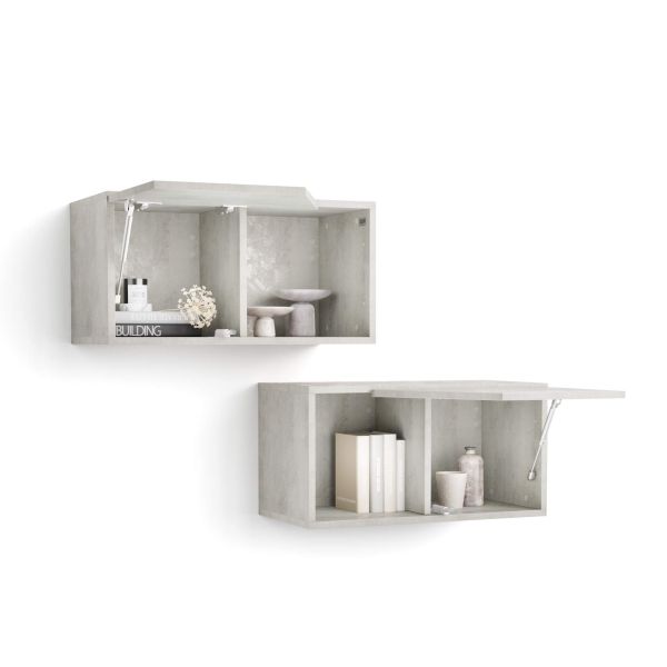 Set of 2 Emma Wall Units 27.55 in, with Lift Up Door, Concrete Effect, Grey detail image 1