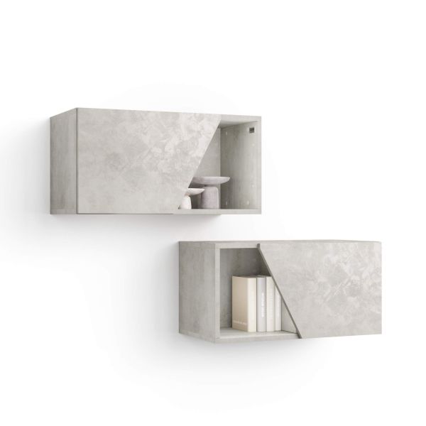 Set of 2 Emma Wall Units 27.55 in, with Lift Up Door, Concrete Effect, Grey main image