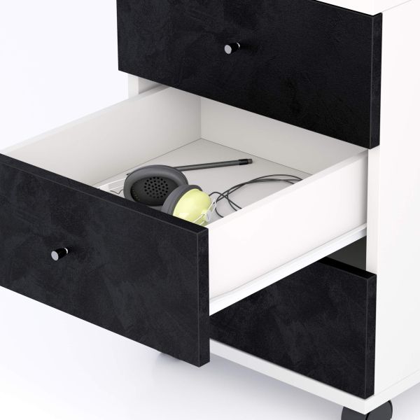 Clara Drawer unit on castors, Matt White with Concrete Black drawers detail image 1